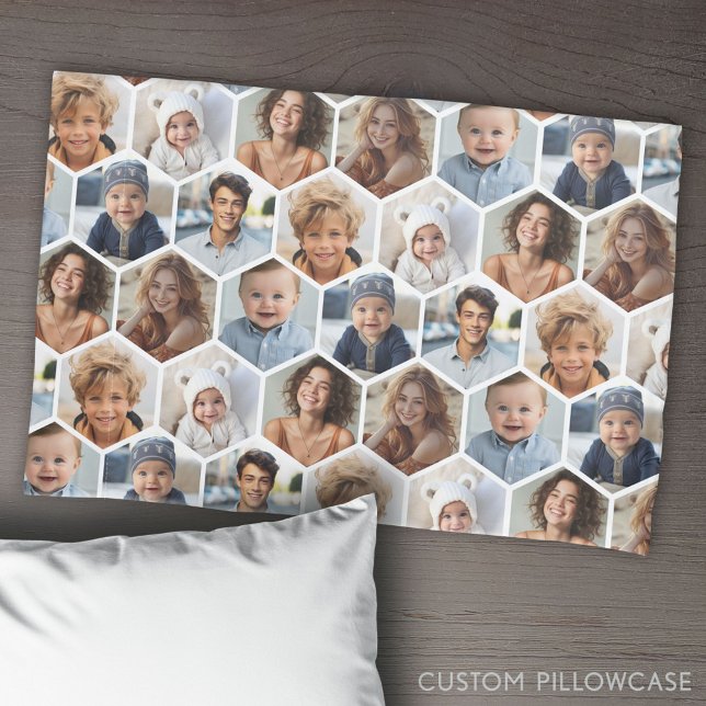 Housse D'oreillers 7 Photo Collage - motif hexagone nid d'abeilles (Create Your Own Photo Collage Pillowcase)