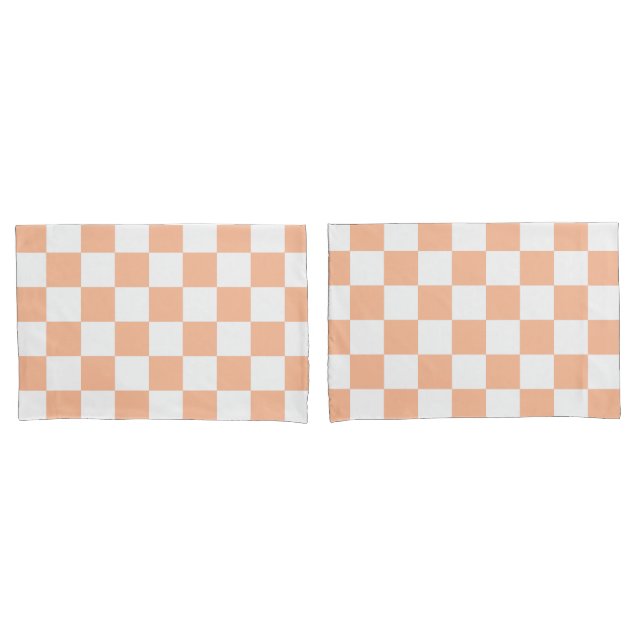 Housse D'oreillers à damiers carré pêche et blanc rétro géométrique (devant-Set)