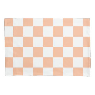 Housse D'oreillers à damiers carré pêche orange blanc géométrique