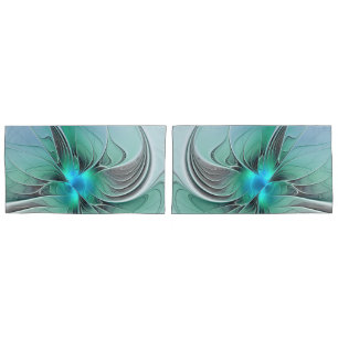 Housse D'oreillers Abstrait De Bleu, Art Fractal Moderne