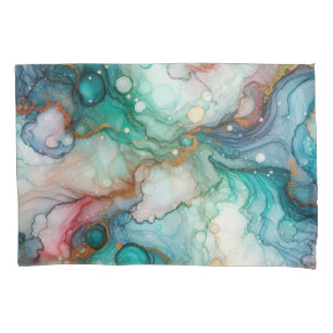 Housse D'oreillers Abstrait en rose, sarcelle, bleu et or