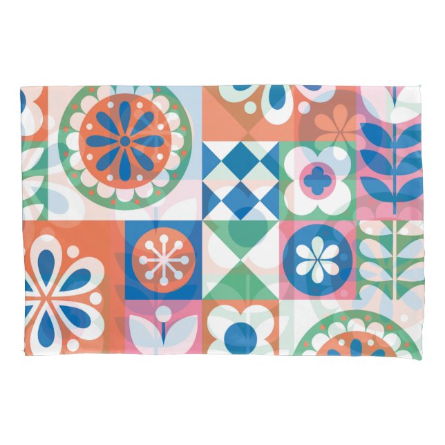 Housse D'oreillers Abstrait Floral, Scandinave Folk Design. (devant)