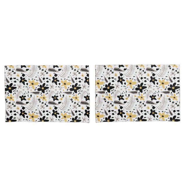 Housse D'oreillers Abstrait Gris jaune noir gris sans joint motif flo (devant-Set)