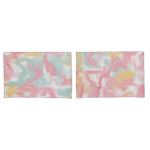 Housse D'oreillers Abstrait Impasto Peinture Corail Jaune Turquoise