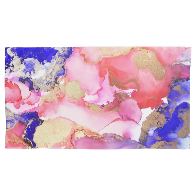 Housse D'oreillers Abstrait liquide violet rose or métal (devant-gauche)
