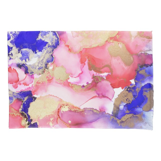 Housse D'oreillers Abstrait liquide violet rose or métal (devant)