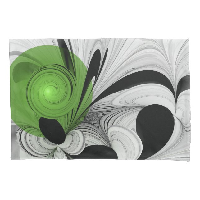 Housse D'oreillers Abstrait noir et blanc avec art fractal vert (devant)