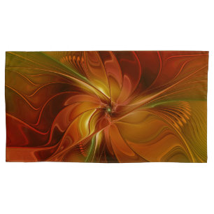 Housse D'oreillers Abstrait Rouge Orange Brown Vert Fractal Art Flowe