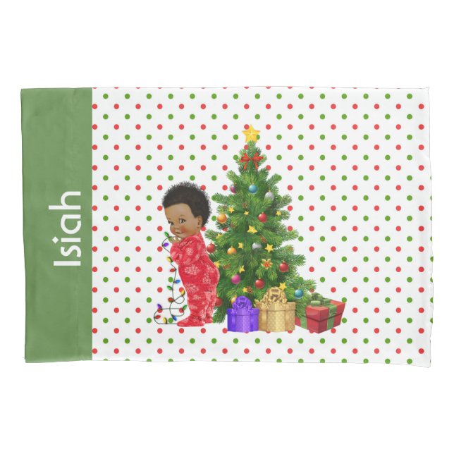 Housse D'oreillers African American Baby Boy Christmas Pillowcase Mon (devant)