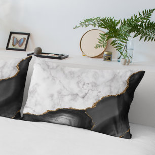 Housse D'oreillers Agate noir doré Marbre blanc