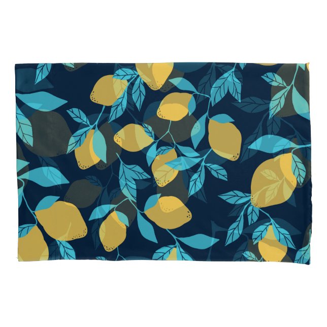 Housse D'oreillers Agrumes simples : citrons sur le bleu. (devant)