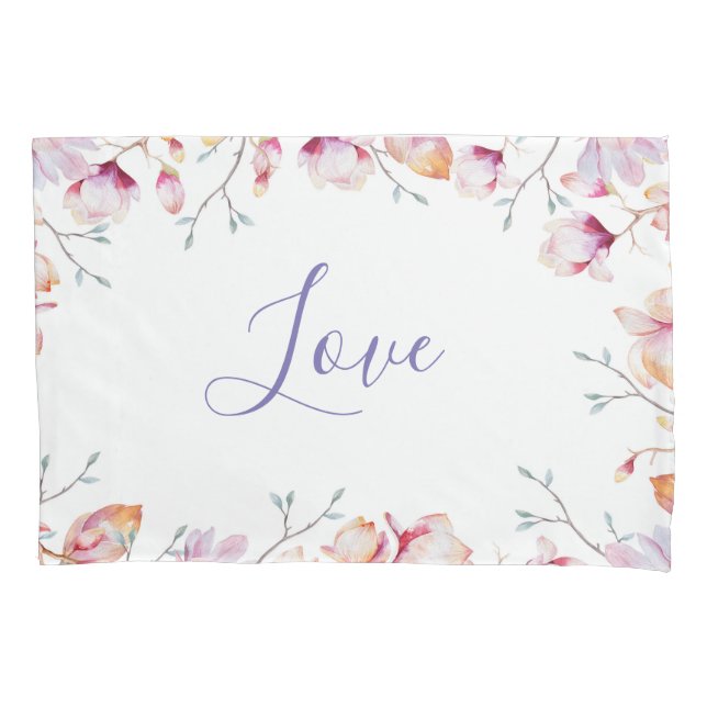 Housse D'oreillers Aimer rose magnolia floral blanc (devant)