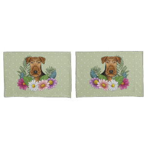 Housse D'oreillers Airedale Chien Terrier Avec Fleurs Colorées Vert