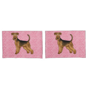 Housse D'oreillers Airedale Terrier Chien Mignon Amour Avec Des Cœurs