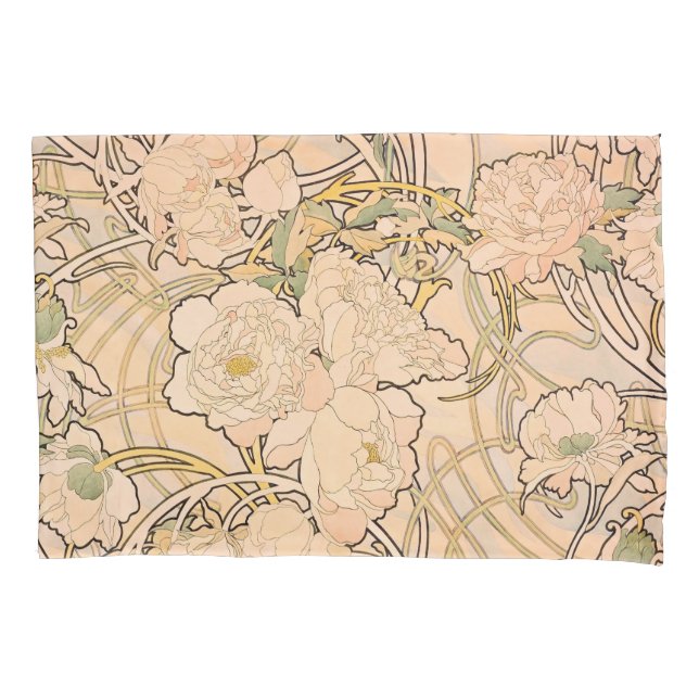 Housse D'oreillers Alfonse Mucha Art Nouveau Peonies (devant)