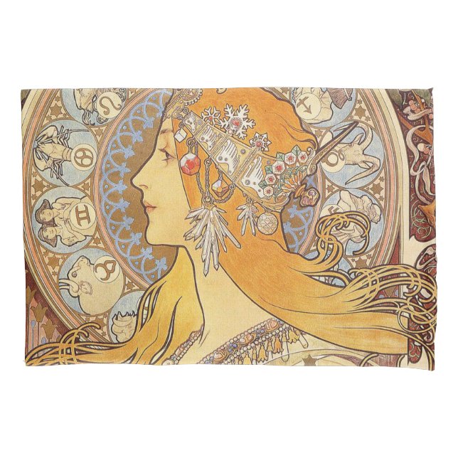Housse D'oreillers Alfonse Mucha Zodiac Art nouveau femme (devant)