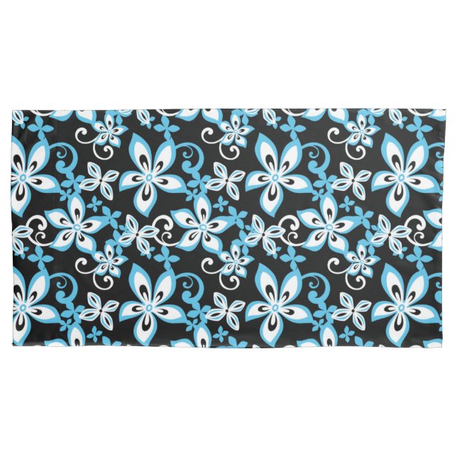 HOUSSE D'OREILLERS ALOHA HAWAII (NOIR/BLEU) (devant-gauche)