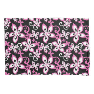 HOUSSE D'OREILLERS ALOHA HAWAII (NOIR/ROSE)
