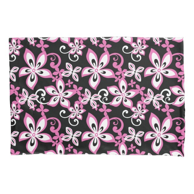 HOUSSE D'OREILLERS ALOHA HAWAII (NOIR/ROSE) (devant-gauche)