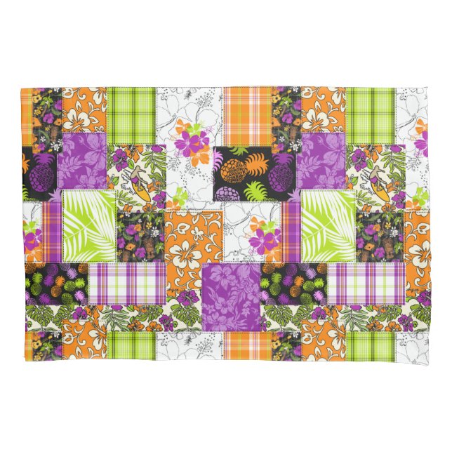 Housse D'oreillers Aloha Patchwork Hawaiian Tropical Prints - Violet (devant)