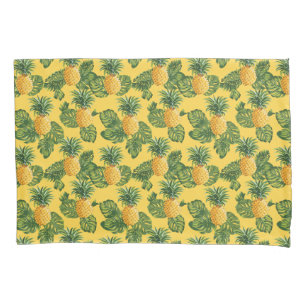 Housse D'oreillers Ananas et feuille tropical sur l'or