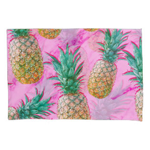 Housse D'oreillers Ananas Tropicaux & Marbre Rose Moderne Coloré