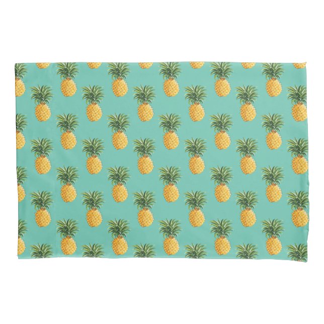 Housse D'oreillers Ananas tropicaux sur Teal (devant-gauche)