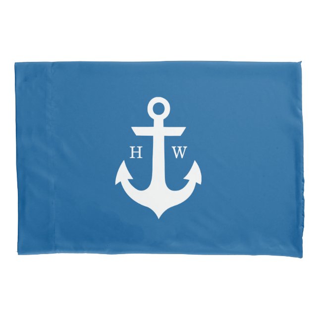 Housse D'oreillers Ancre 2 lettres bleu clair Monogramme (devant)