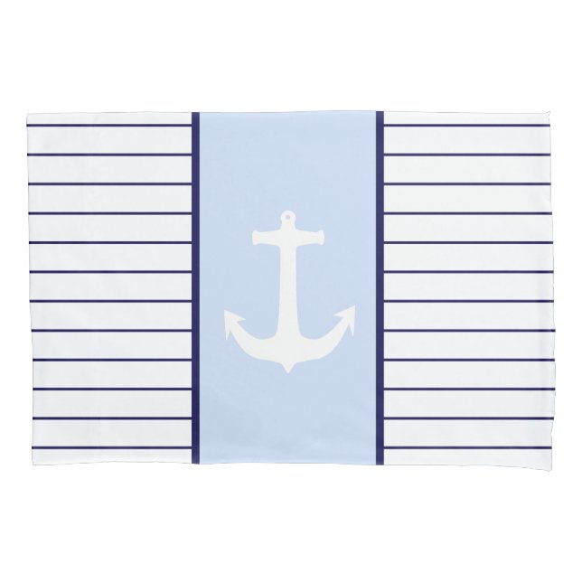 Housse D'oreillers Ancre blanche Capitaine Blue Stripes Sea Sailor (devant)