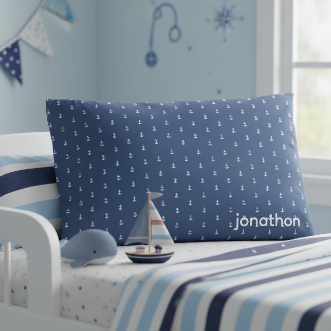 Housse D'oreillers Ancre Navy & motif blanc ID836 (Créateur téléchargé)