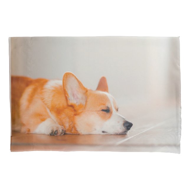 Housse D'oreillers Animaux de bébés cutest | Corgi Sleeping (devant)