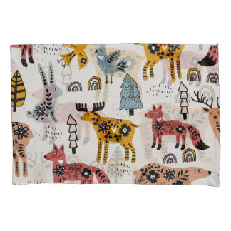 Housse D'oreillers Animaux scandinaves, floral, motif mignon.