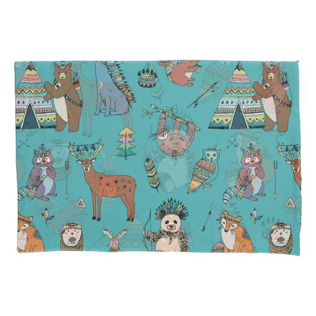 Housse D'oreillers Animaux tribaux : motif forestier. (devant)