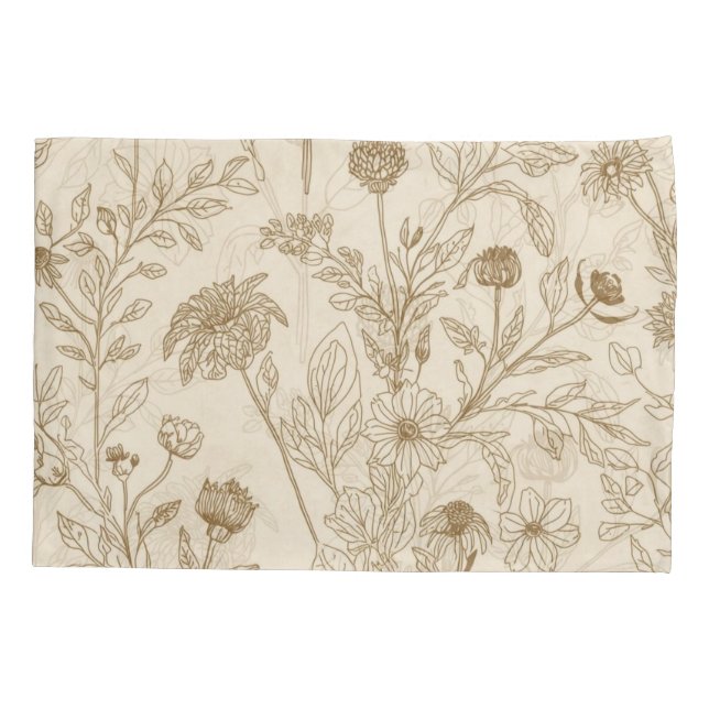 Housse D'oreillers Antique Sepia Botanical Line Art Floral Pattern (Dos)