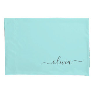 Housse D'oreillers Aqua Blue Turquoise Moderne Script Girl Monogramme