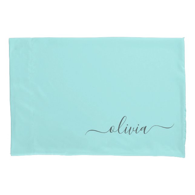 Housse D'oreillers Aqua Blue Turquoise Moderne Script Girl Monogramme (devant)
