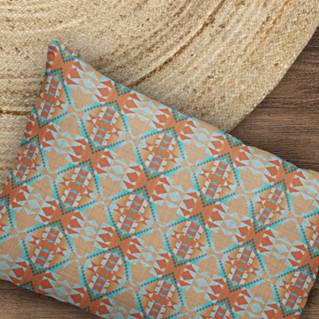 Housse D'oreillers Aqua Turquoise Blue Orange Brown Motif tribal (Créateur téléchargé)