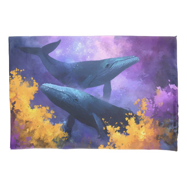 Housse D'oreillers Aquarelle Baleines Jardin Océan Abstrait (devant)