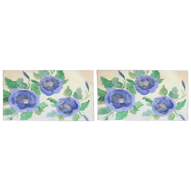 Housse D'oreillers Aquarelle bleu (Dos-Set)
