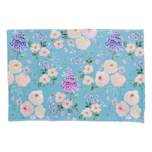 Housse D'oreillers Aquarelle bleu Grotto Floral (devant)