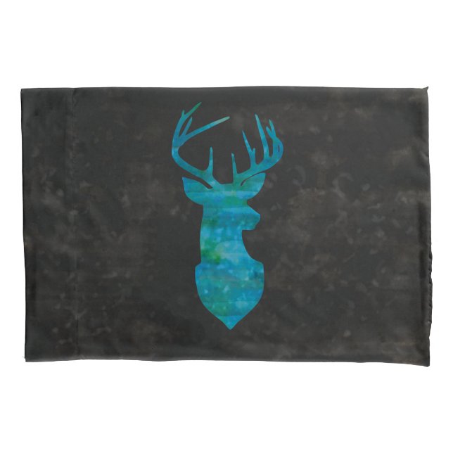 Housse D'oreillers Aquarelle bleue Cerf Silhouette (devant)