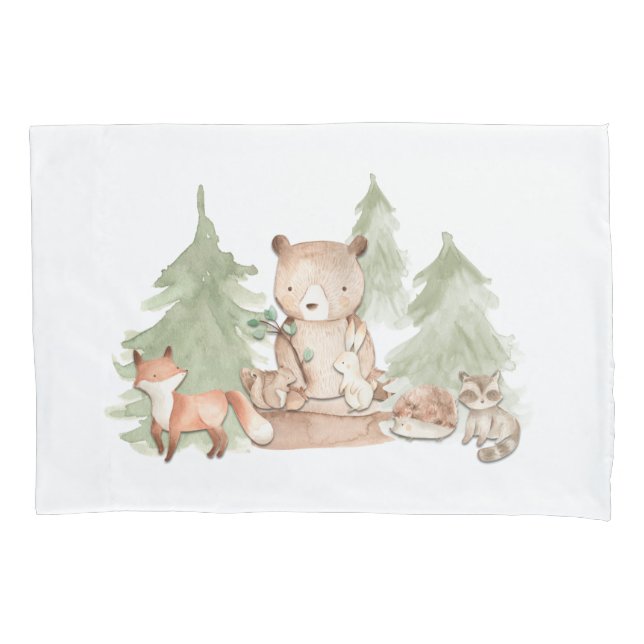 Housse D'oreillers Aquarelle Bois Forêt Animaux Nourriture Chambre (devant)