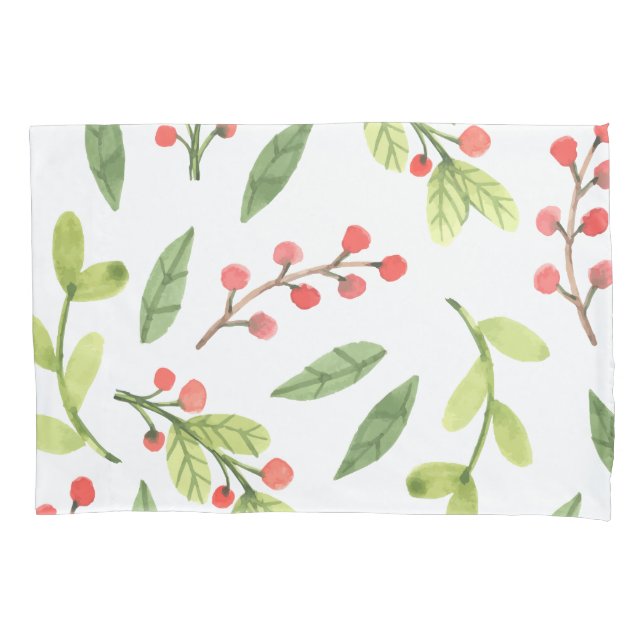 Housse D'oreillers Aquarelle brillante Mistletoe Motif de Noël (devant)