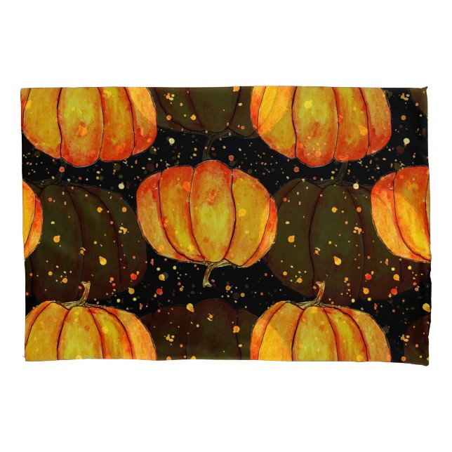 Housse D'oreillers Aquarelle citrouilles d'automne, impression Hallow (devant)