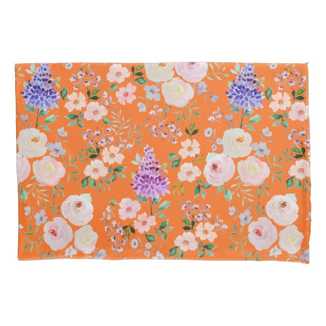 Housse D'oreillers Aquarelle couleur Tigre orange Floral (devant)