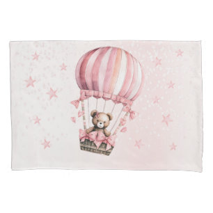 Housse D'oreillers Aquarelle Cute Rose Teddy Bear Hot Air Balloon