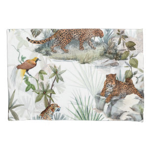Housse D'oreillers Aquarelle de la jungle léopard Scène tropicale
