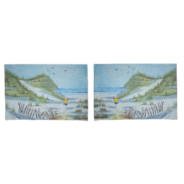 Housse D'oreillers Aquarelle de l'enfant sur une plage (devant-Set)