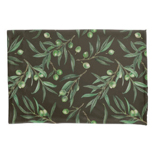 Housse D'oreillers Aquarelle des branches d'olive en noir