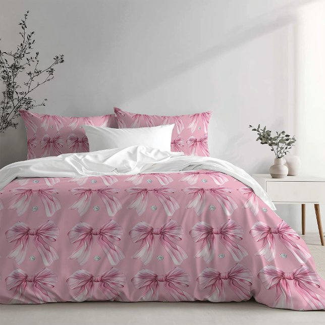 Housse D'oreillers Aquarelle diamant Coquette rose Bow (Créateur téléchargé)